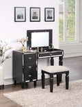 Traditional Formal Black Color Vanity Set w Stool black-bedroom-traditional-poplar-rubber wood