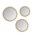 Gold Beaded Round Wall Mirror 3 piece set gold-mdf