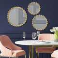 Gold Beaded Round Wall Mirror 3 piece set gold-mdf