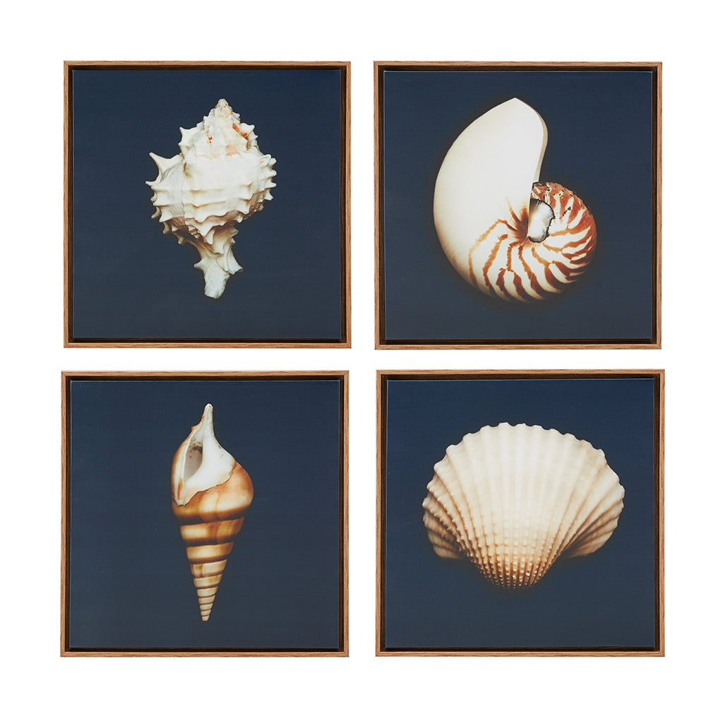 4 piece Framed Canvas Wall Art Set blue-mdf