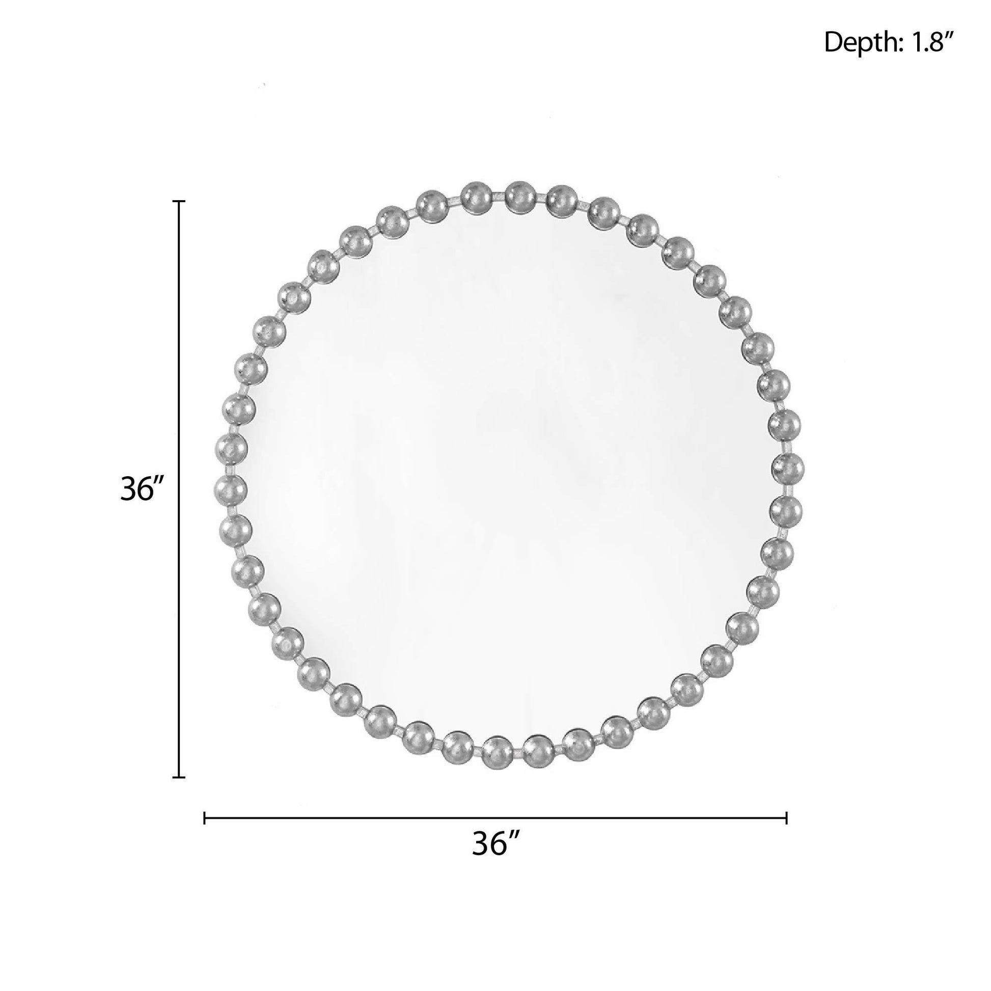 Beaded Round Wall Mirror 36"D silver-mdf