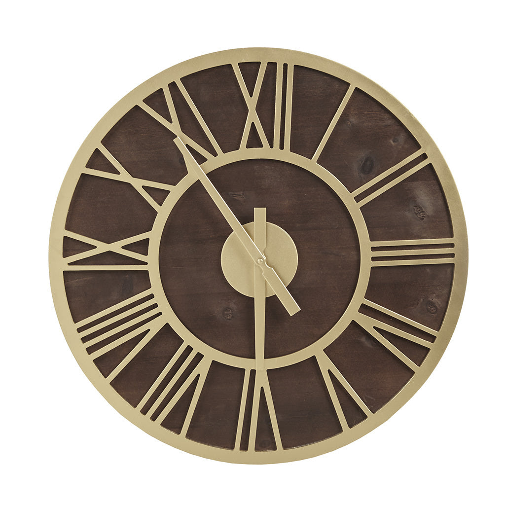 23.6" Wood Wall Clock brown+gold-mdf