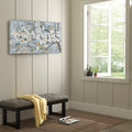 Gold Foil and Hand Embellished Floral Canvas Wall Art blue-wood