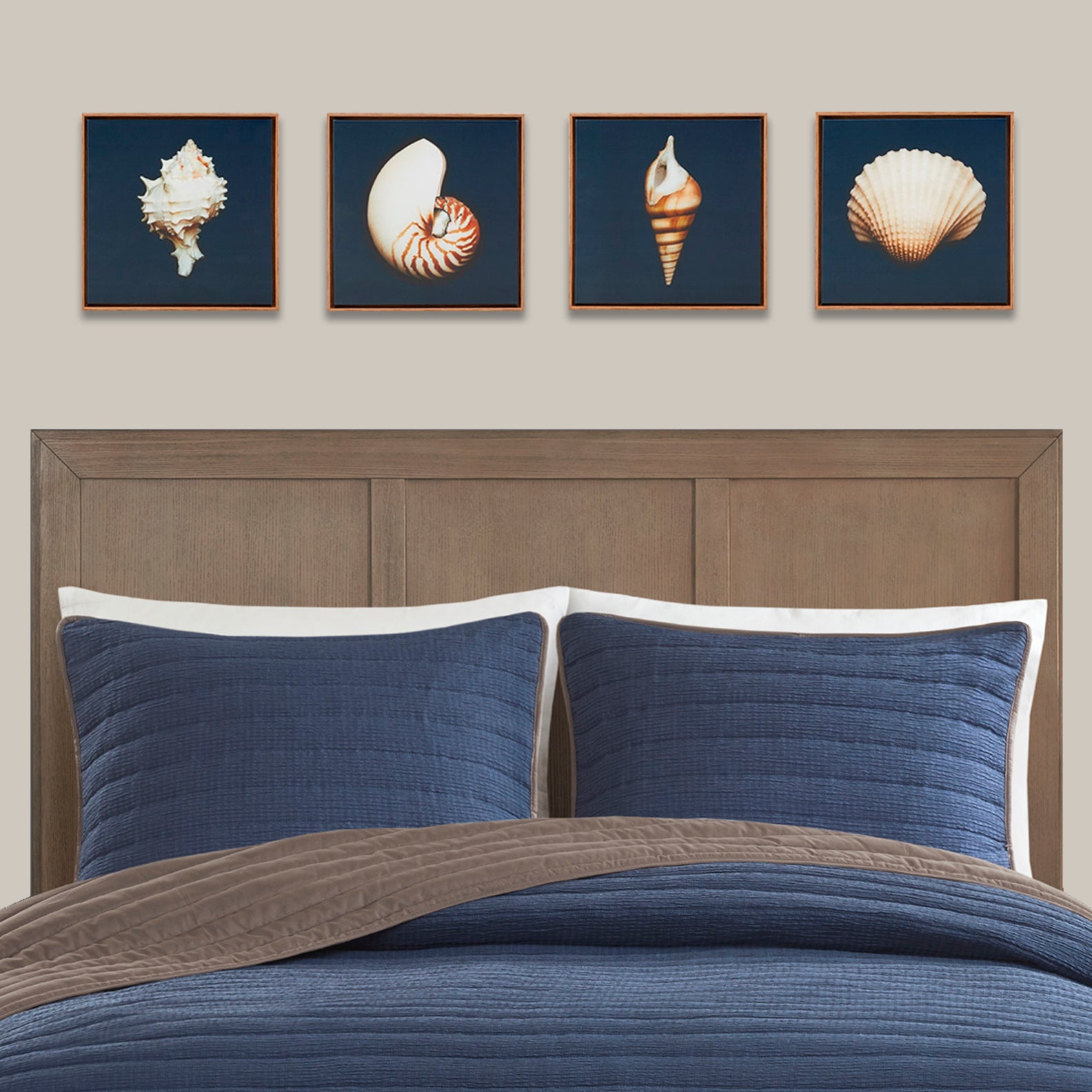 4 piece Framed Canvas Wall Art Set blue-mdf