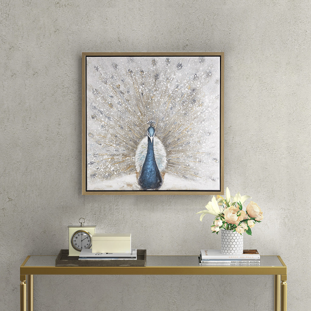 Gold Foil and Hand Embellished Framed Canvas Wall Art blue+neutral-mdf