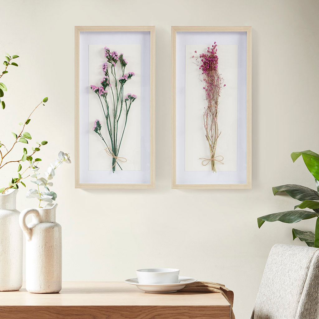 Dried Flower 2 piece Shadow Box Wall Decor Set