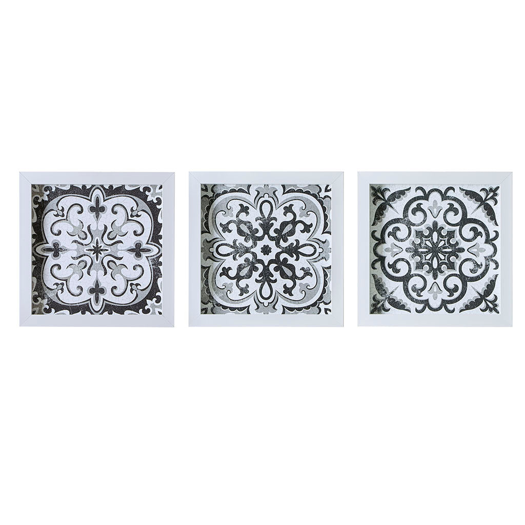 Distressed Black and White Medallion Tile 3 piece