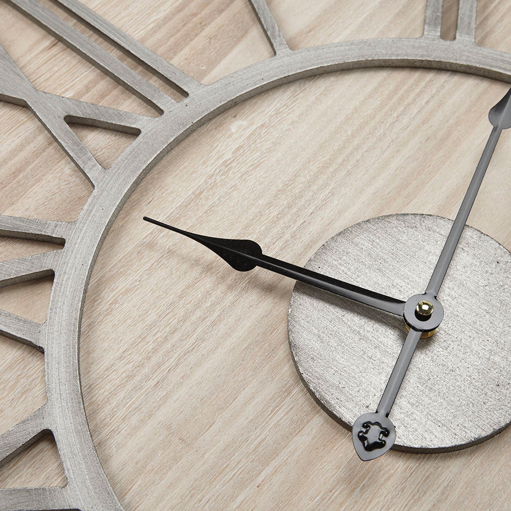 23.6" Wood Wall Clock natural+grey-mdf