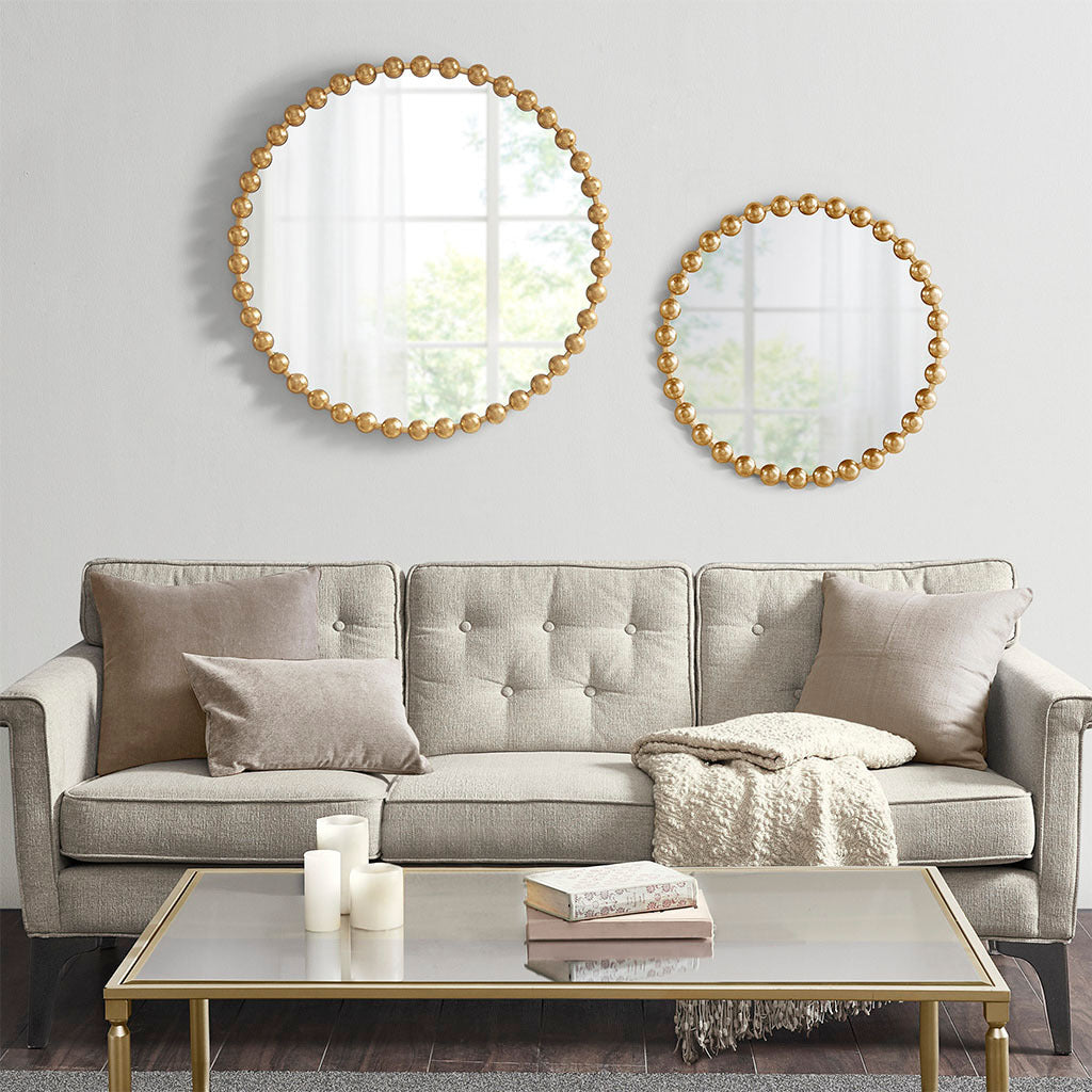 Beaded Round Wall Mirror 27"D gold-mdf