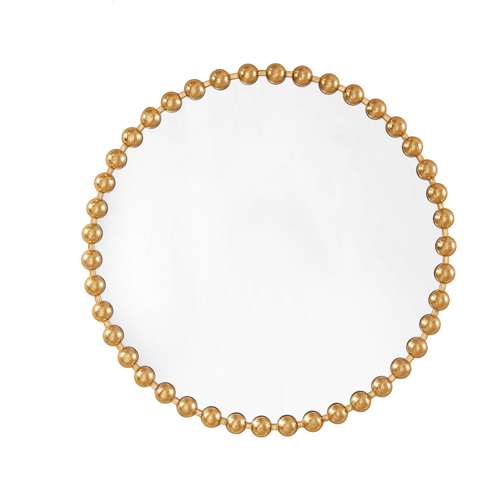 Beaded Round Wall Mirror 36"D gold-mdf