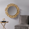 Gold Gingko Leaf Round Wall Mirror 30.5