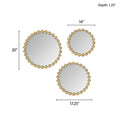 Gold Beaded Round Wall Mirror 3 piece set gold-mdf