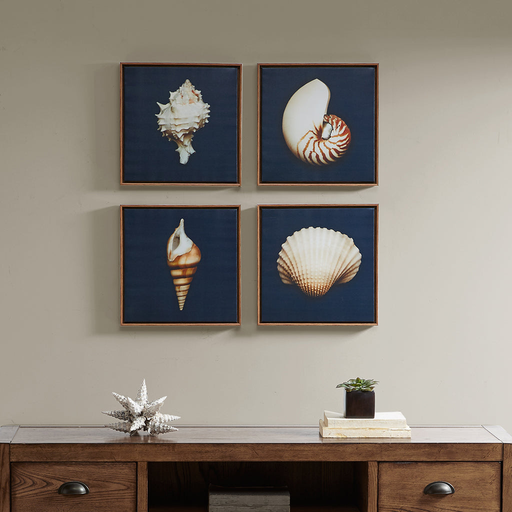 4 piece Framed Canvas Wall Art Set blue-mdf