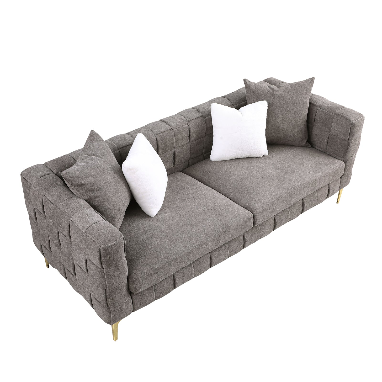 Deepth 35", length 85" weave sofa ,contemporary grey-eucalyptus-snowflake velvet fabric