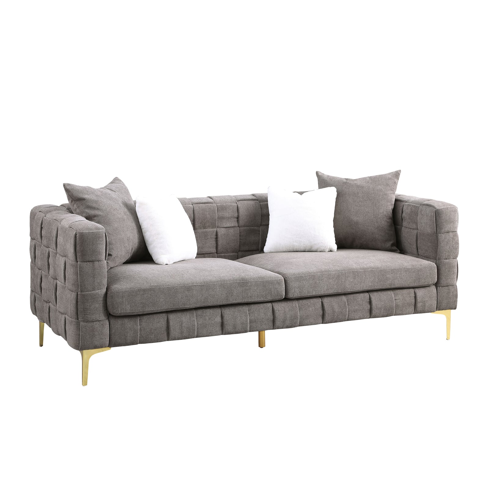 Deepth 35", length 85" weave sofa ,contemporary grey-eucalyptus-snowflake velvet fabric