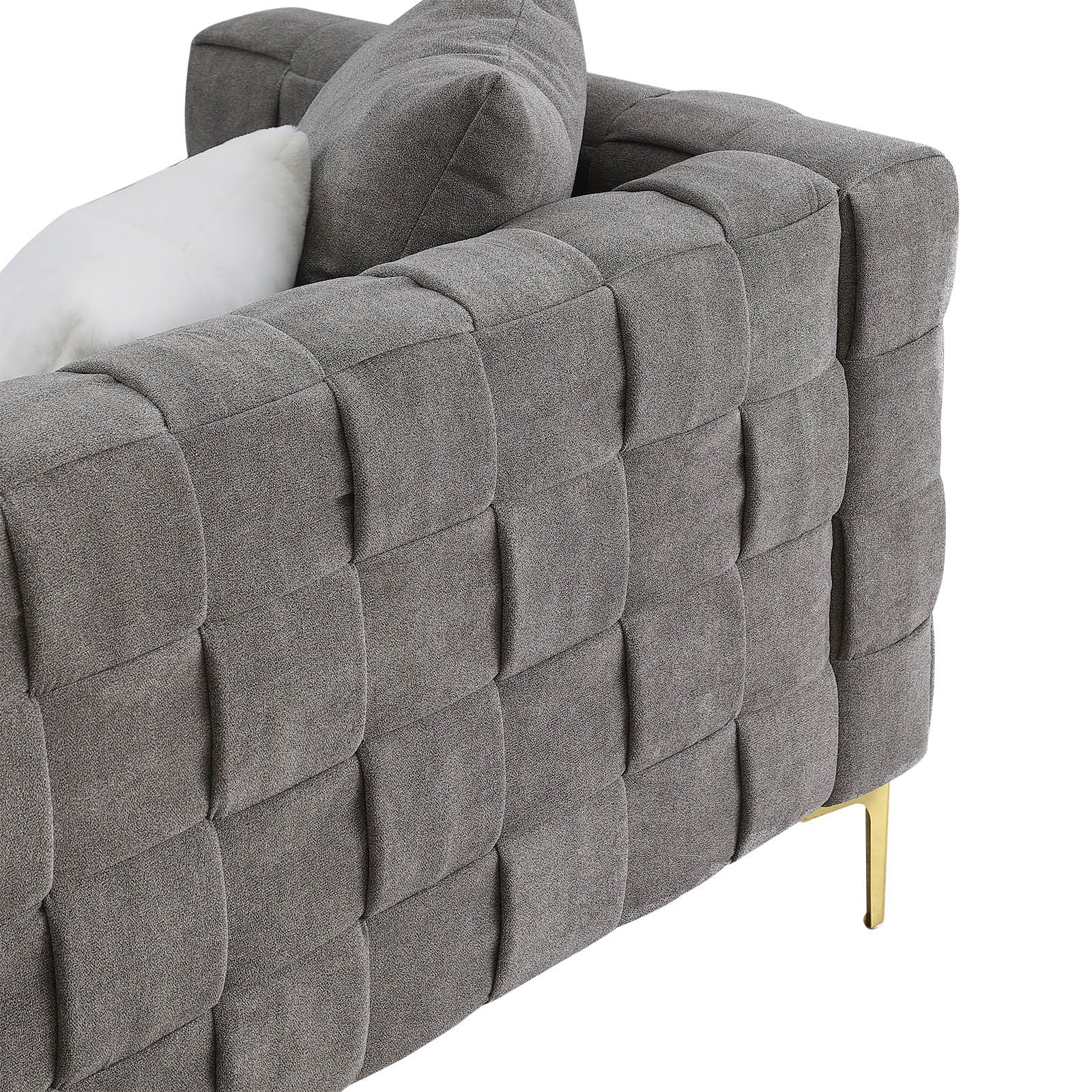 Deepth 35", length 85" weave sofa ,contemporary grey-eucalyptus-snowflake velvet fabric