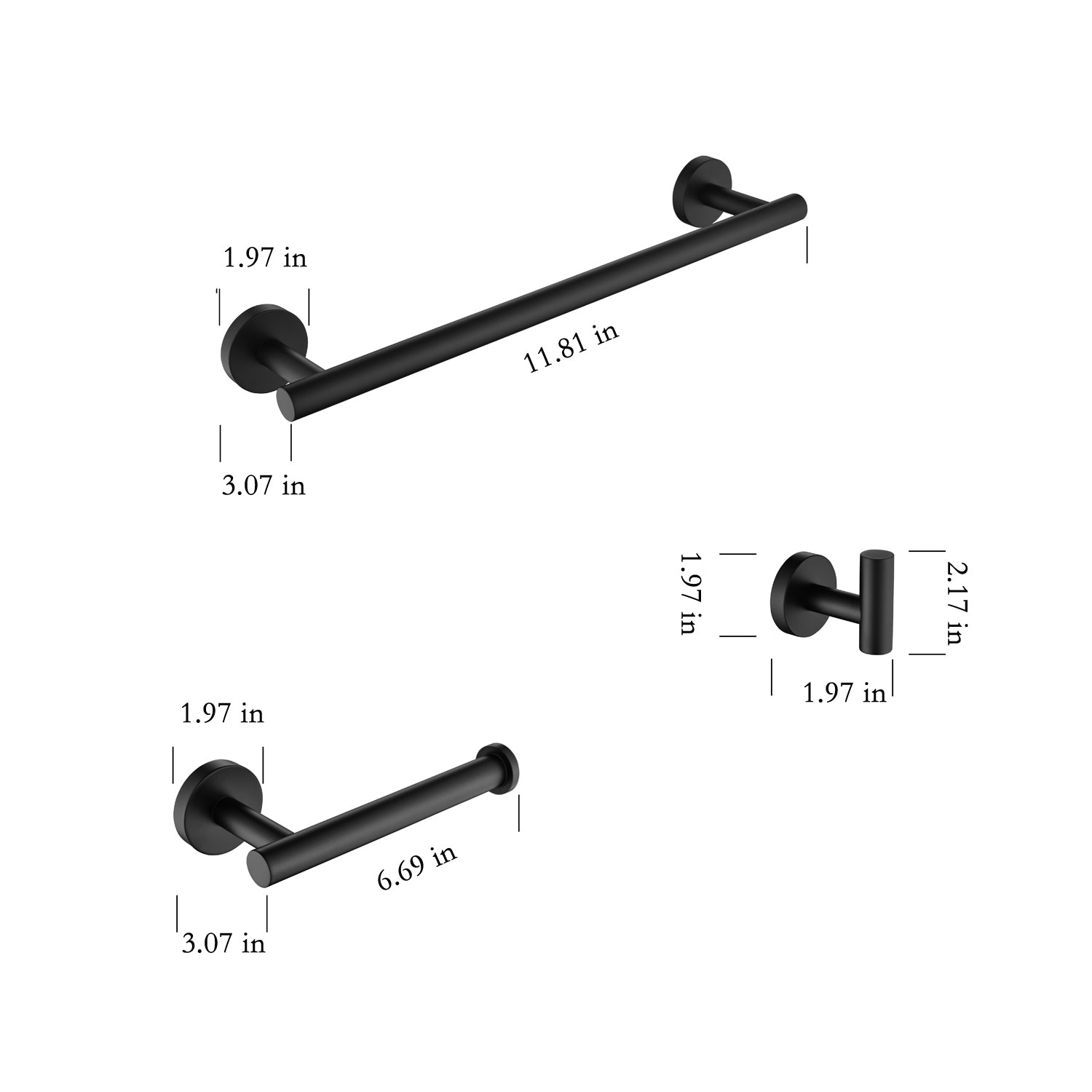 3 Piece Bathroom Hardware Set matte black-stainless steel