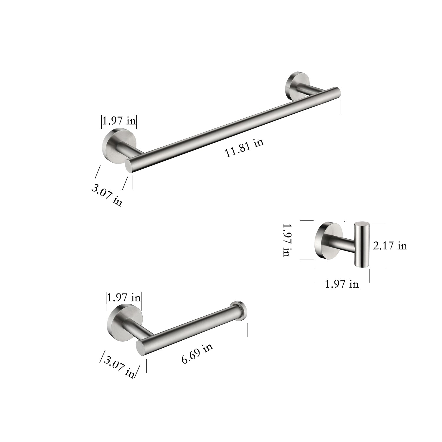 3 Piece Bathroom Hardware Set brushed nickel-stainless steel