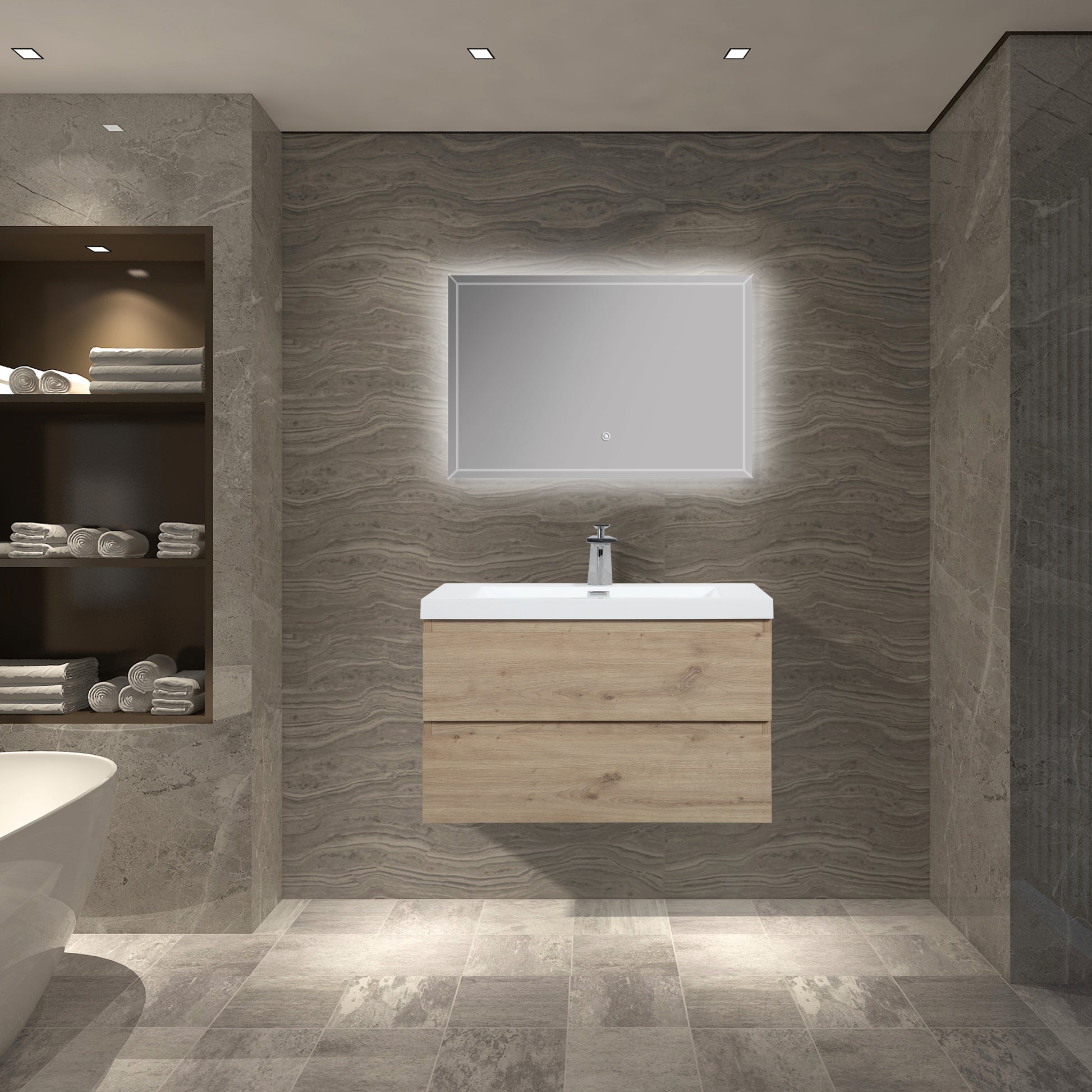 24'' Wall Mounted Single Bathroom Vanity in Natural natural wood-mdf