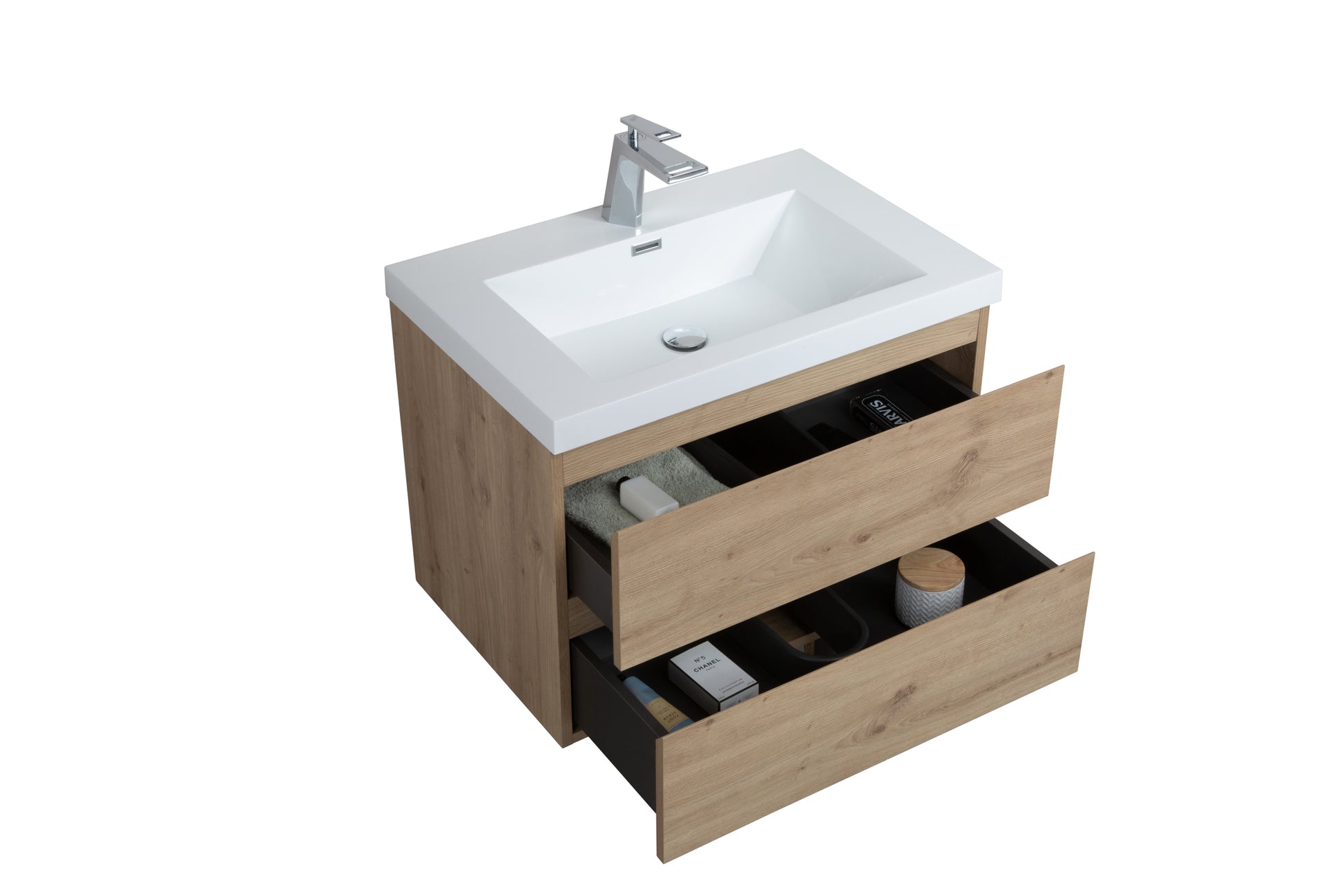 24'' Wall Mounted Single Bathroom Vanity in Natural natural wood-mdf