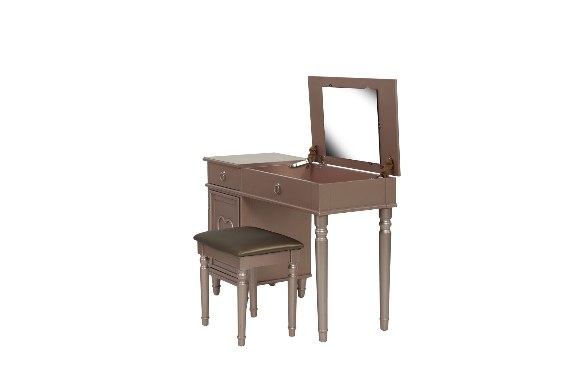 Bedroom Vanity Set w Stool Open Up Mirror Storage rose gold-bedroom-traditional-poplar-rubber wood