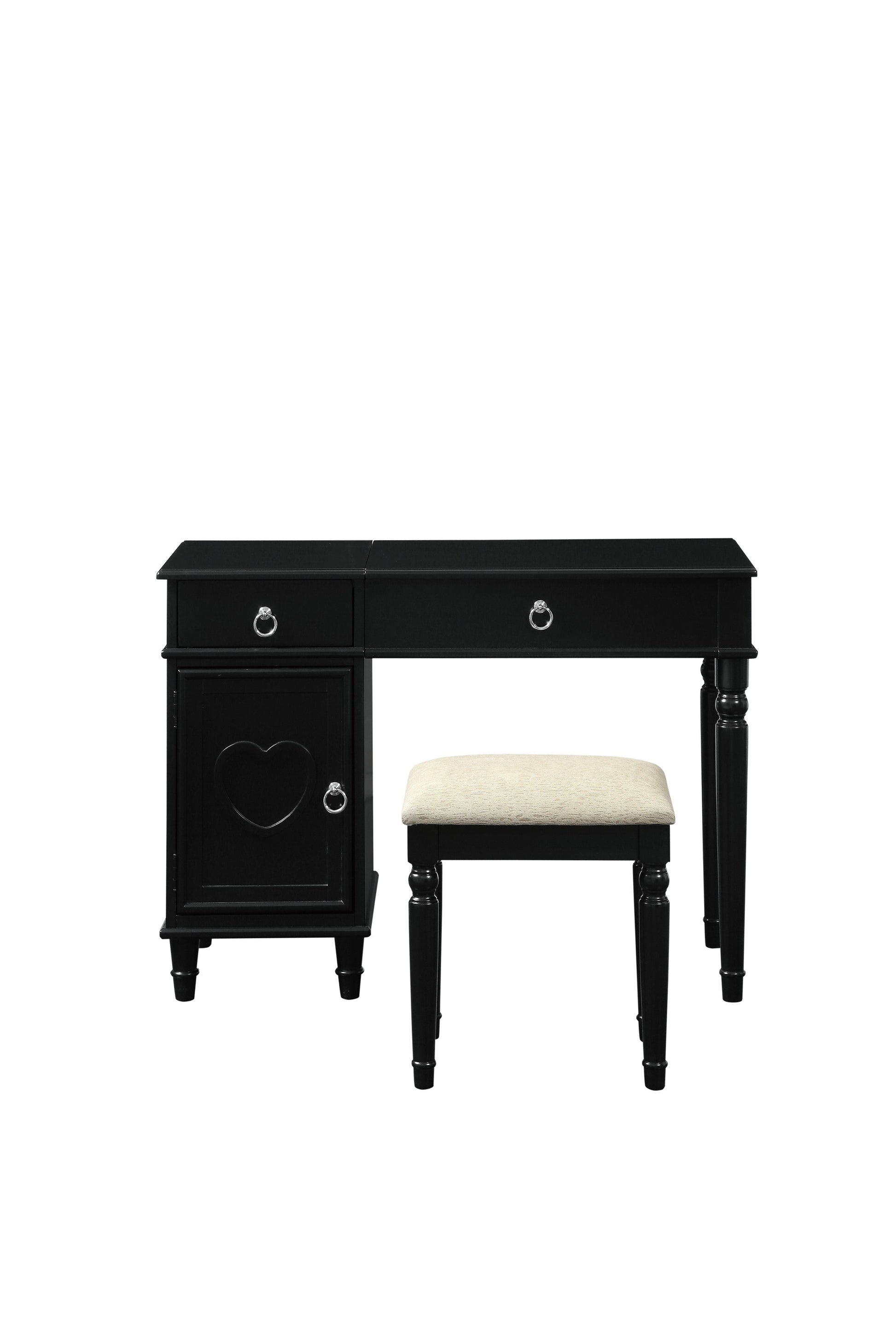 Bedroom Vanity Set w Stool Open Up Mirror Storage black-bedroom-traditional-poplar-rubber wood