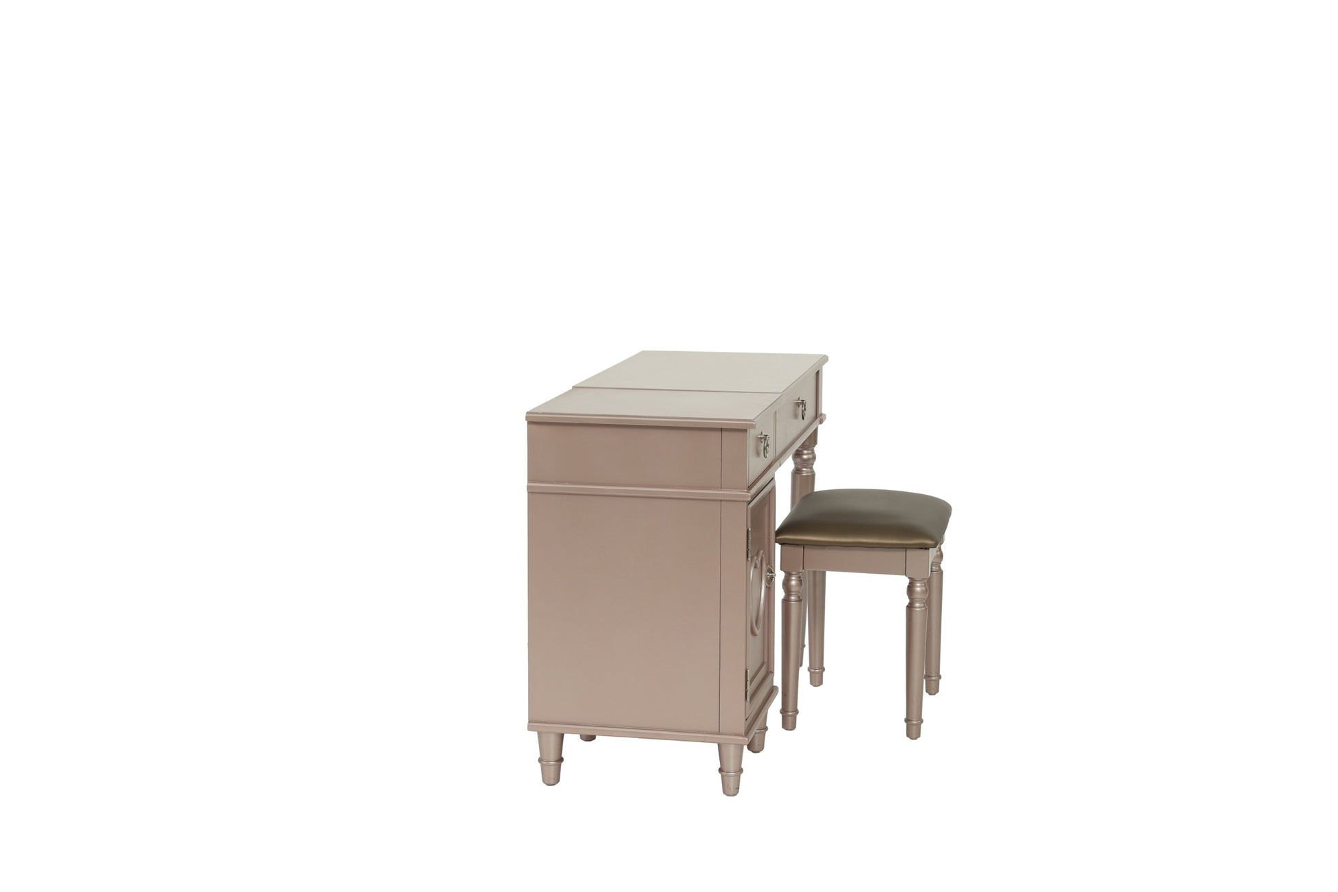 Bedroom Vanity Set w Stool Open Up Mirror Storage rose gold-bedroom-traditional-poplar-rubber wood