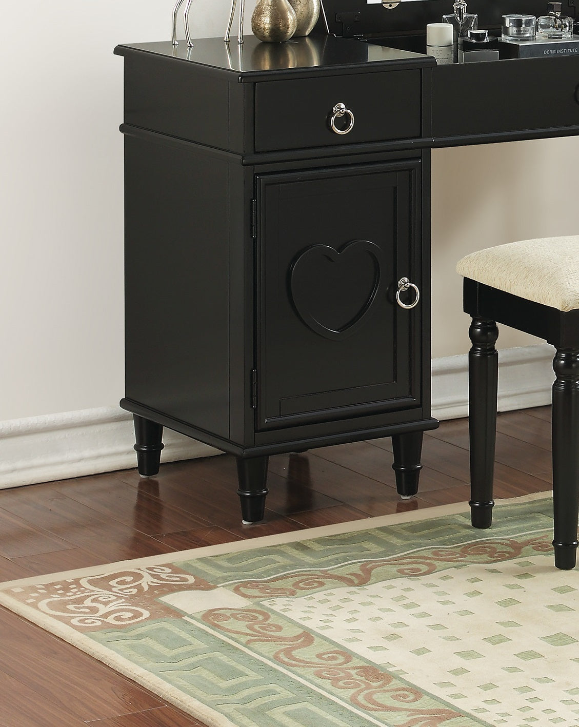 Bedroom Vanity Set w Stool Open Up Mirror Storage black-bedroom-traditional-poplar-rubber wood