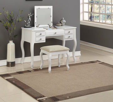 Classic 1pc Vanity Set w Stool White Color Drawers white-bedroom-contemporary-padded