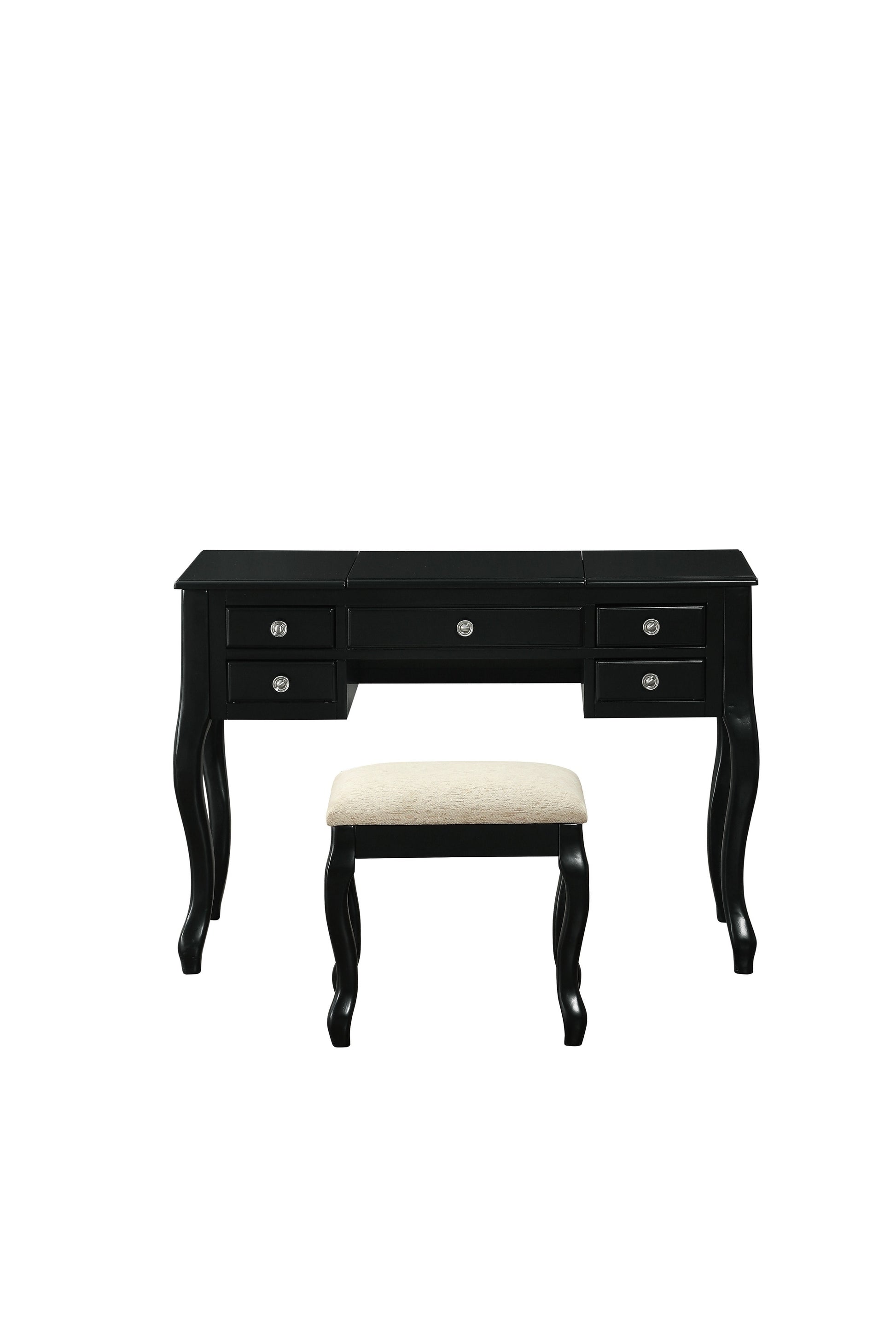 Classic 1pc Vanity Set w Stool Black Color Drawers black-bedroom-contemporary-padded