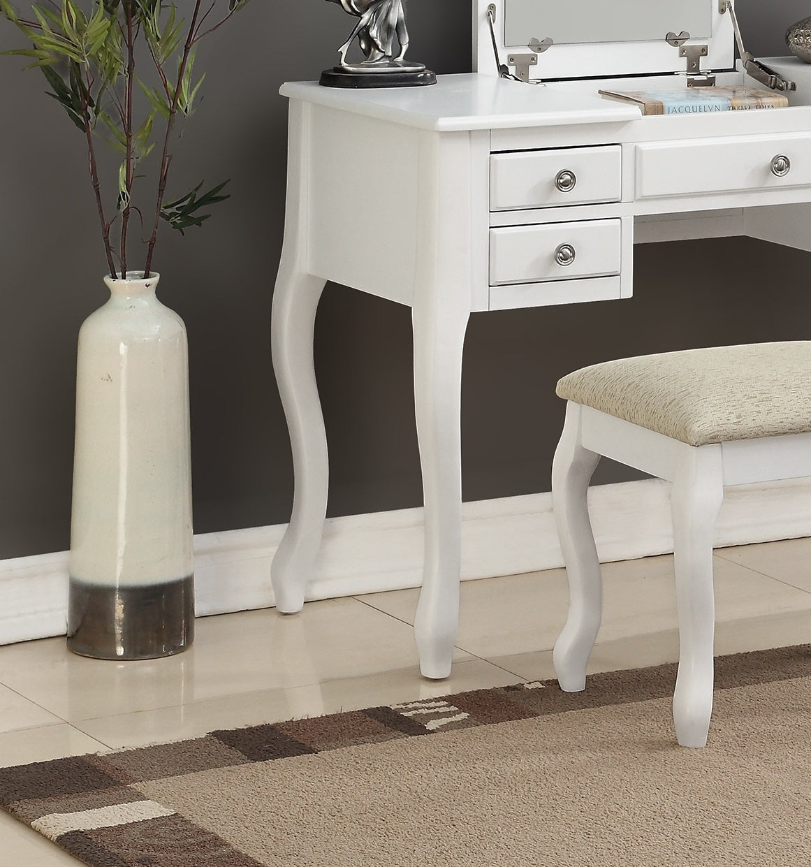 Classic 1pc Vanity Set w Stool White Color Drawers white-bedroom-contemporary-padded