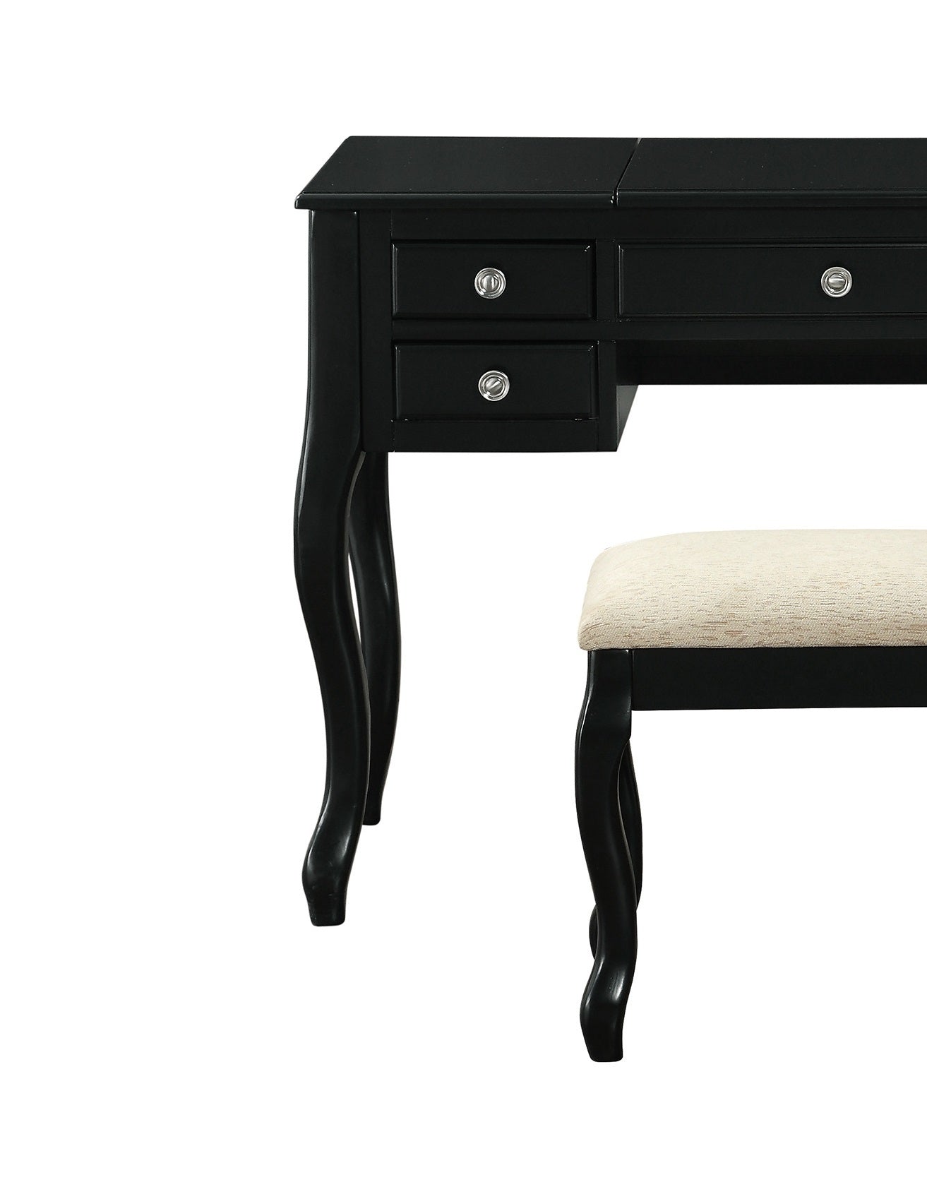 Classic 1pc Vanity Set w Stool Black Color Drawers black-bedroom-contemporary-padded