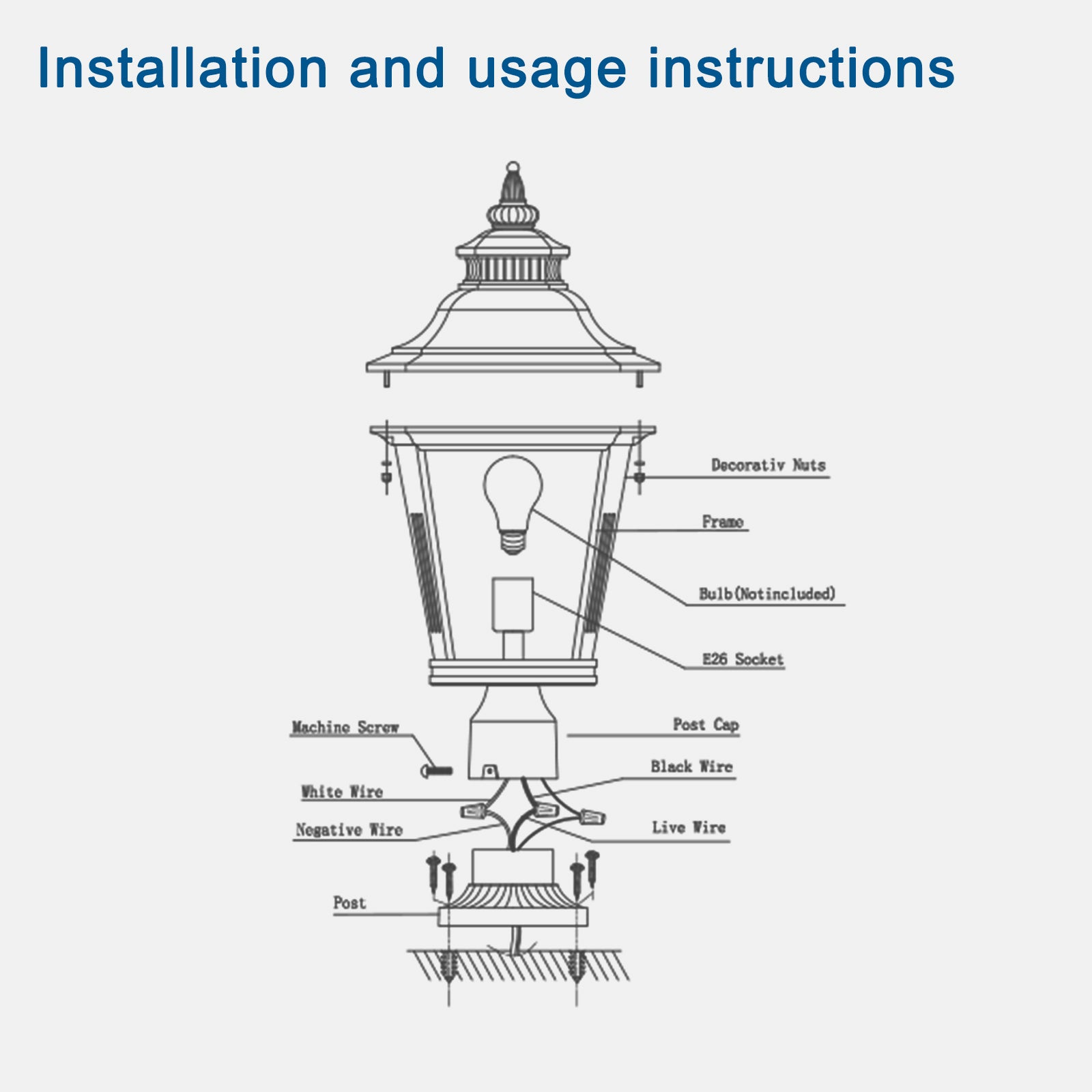 Outdoor Glass Column Headlights black-traditional-glass-aluminium