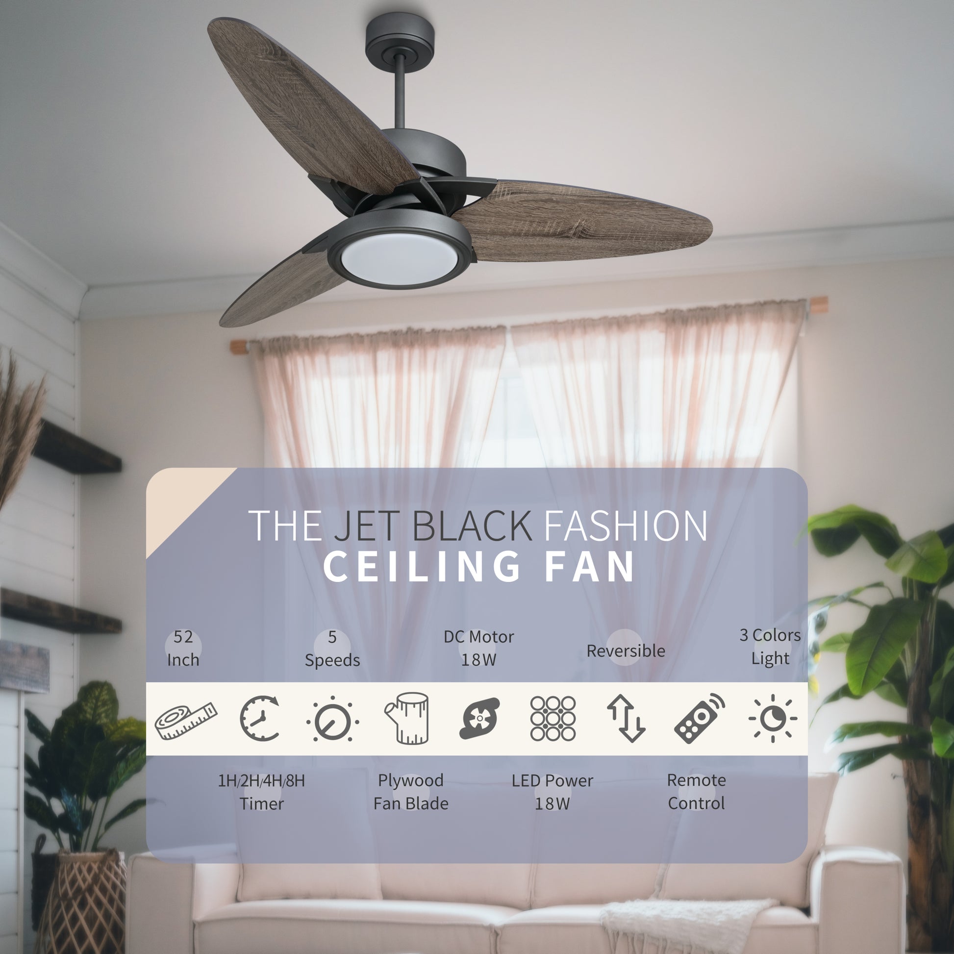 52 In Ceiling Fan Lighting with Dark Wood Blade black+brown-plywood