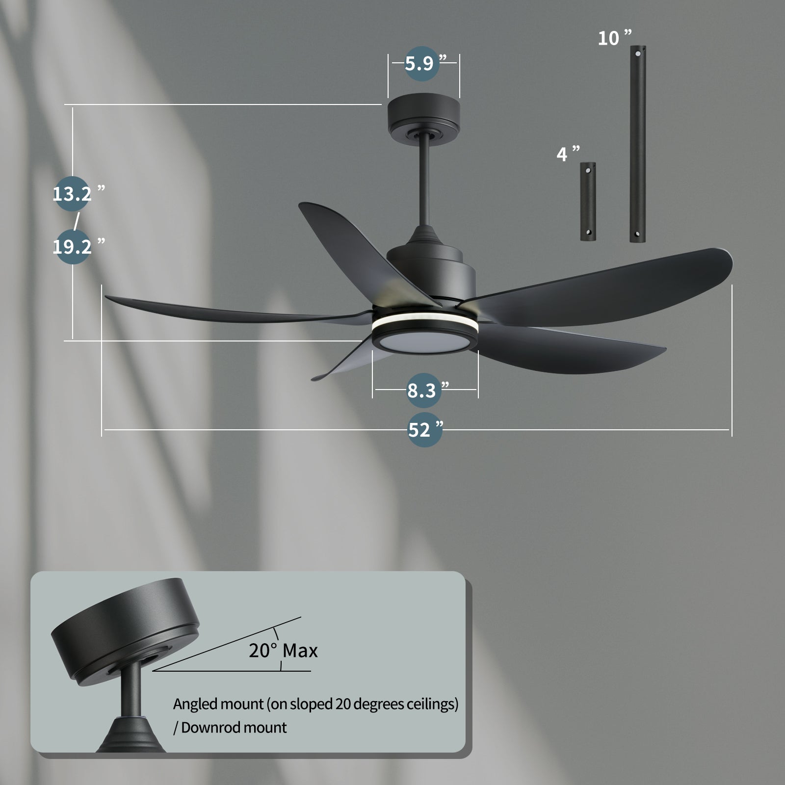 52 In Ceiling Fan Lighting with Coffee Silver ABS coffee-abs