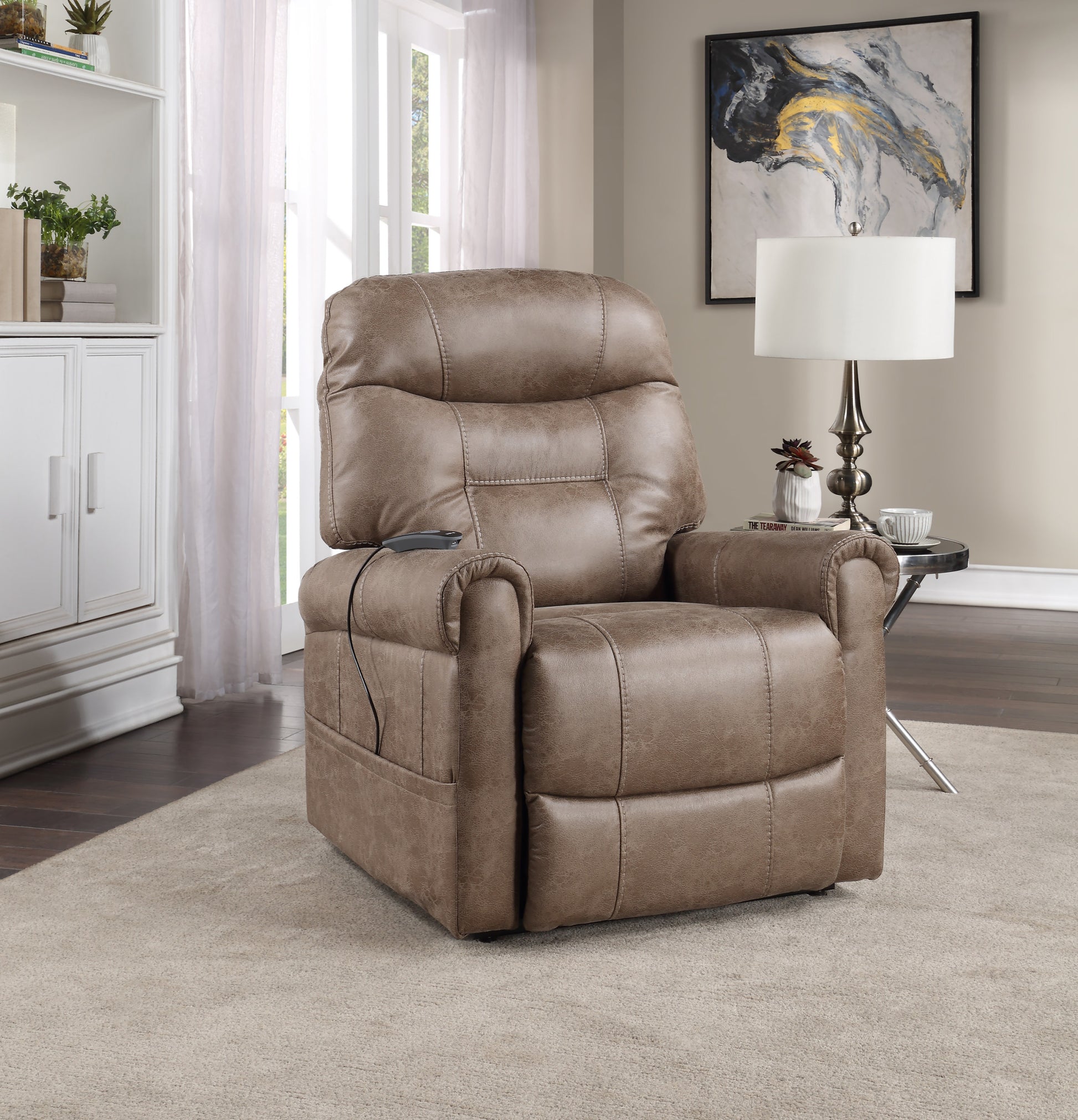 Classic Rolled Arm Power Lift Chair Recliner Heat