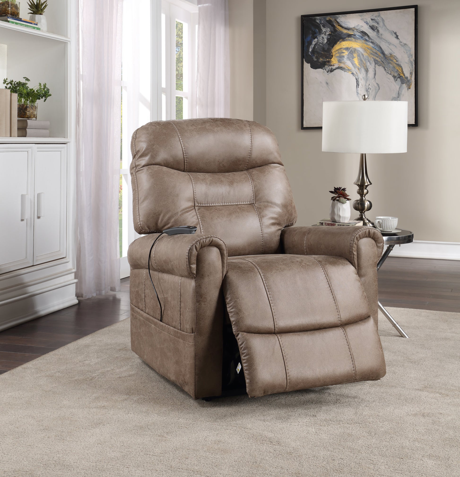 Classic Rolled Arm Power Lift Chair Recliner Heat