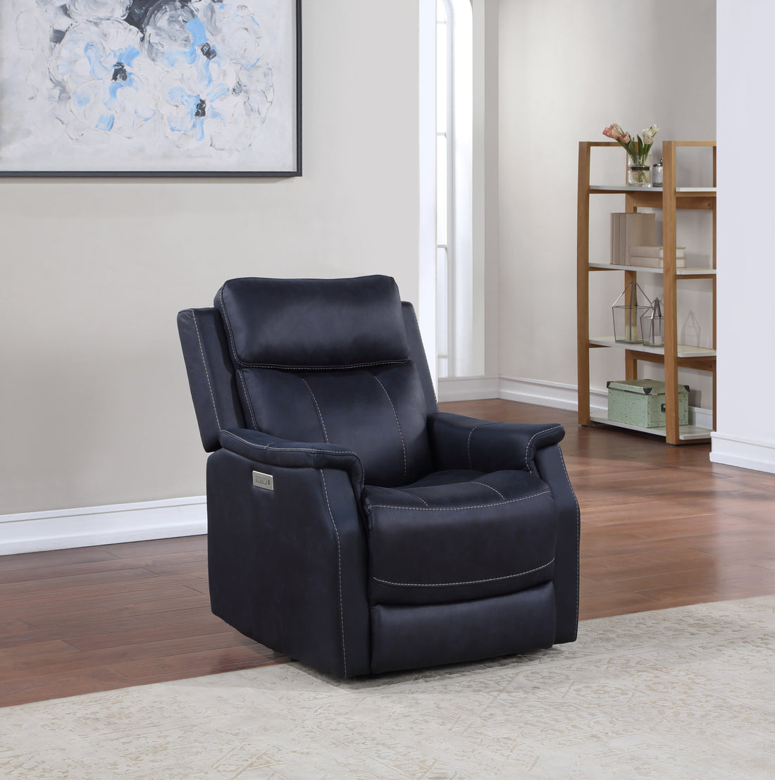 Clean Contemporary Dual Power Recliner Ocean Blue