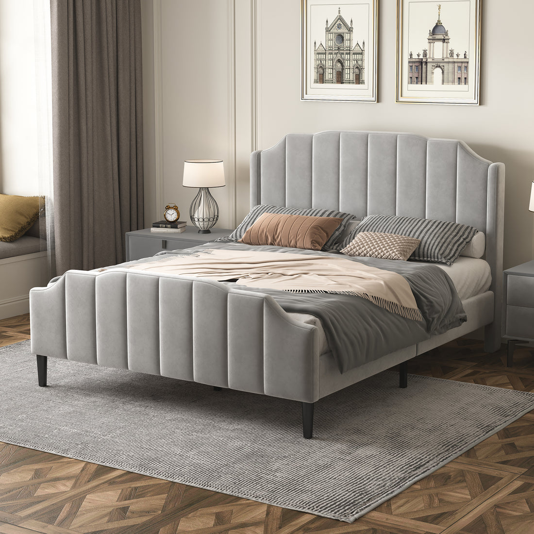 Queen Size Upholstered Platform Bed With