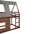 Wood Twin Size House Bunk Bed With Roof, Ladder