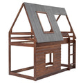 Wood Twin Size House Bunk Bed With Roof, Ladder