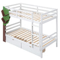 Twin Over Twin Bunk Bed with a Tree Decor and Two white-solid wood