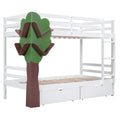 Twin Over Twin Bunk Bed with a Tree Decor and Two white-solid wood