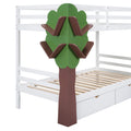 Twin Over Twin Bunk Bed with a Tree Decor and Two white-solid wood