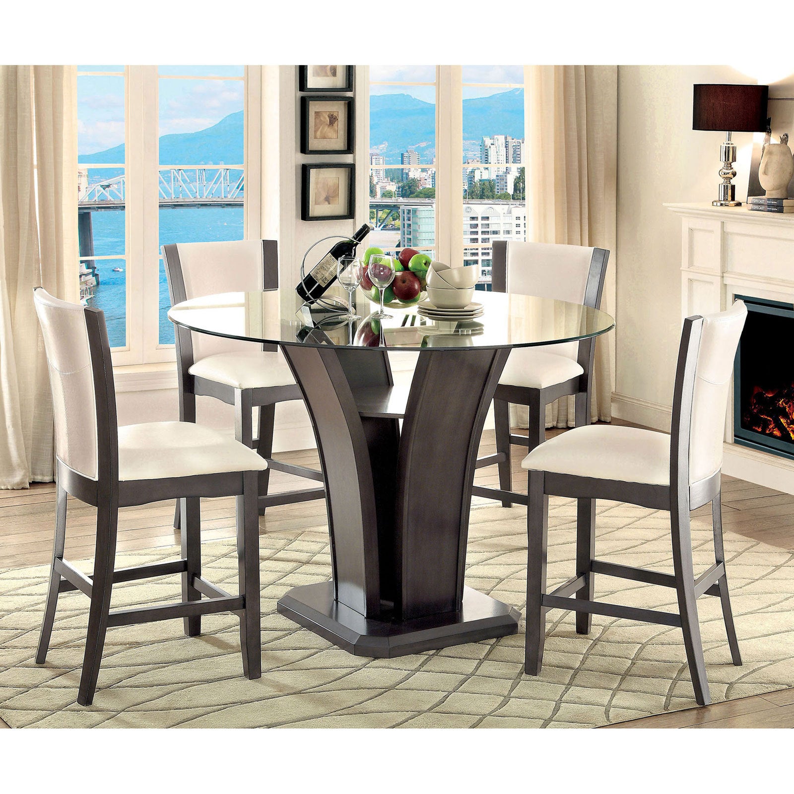 Style Comfort Contemporary 2pcs Counter Height Chairs white+gray-gray-dining