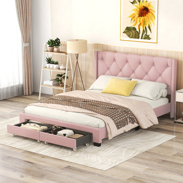 Queen Size Storage Bed Linen Upholstered Platform