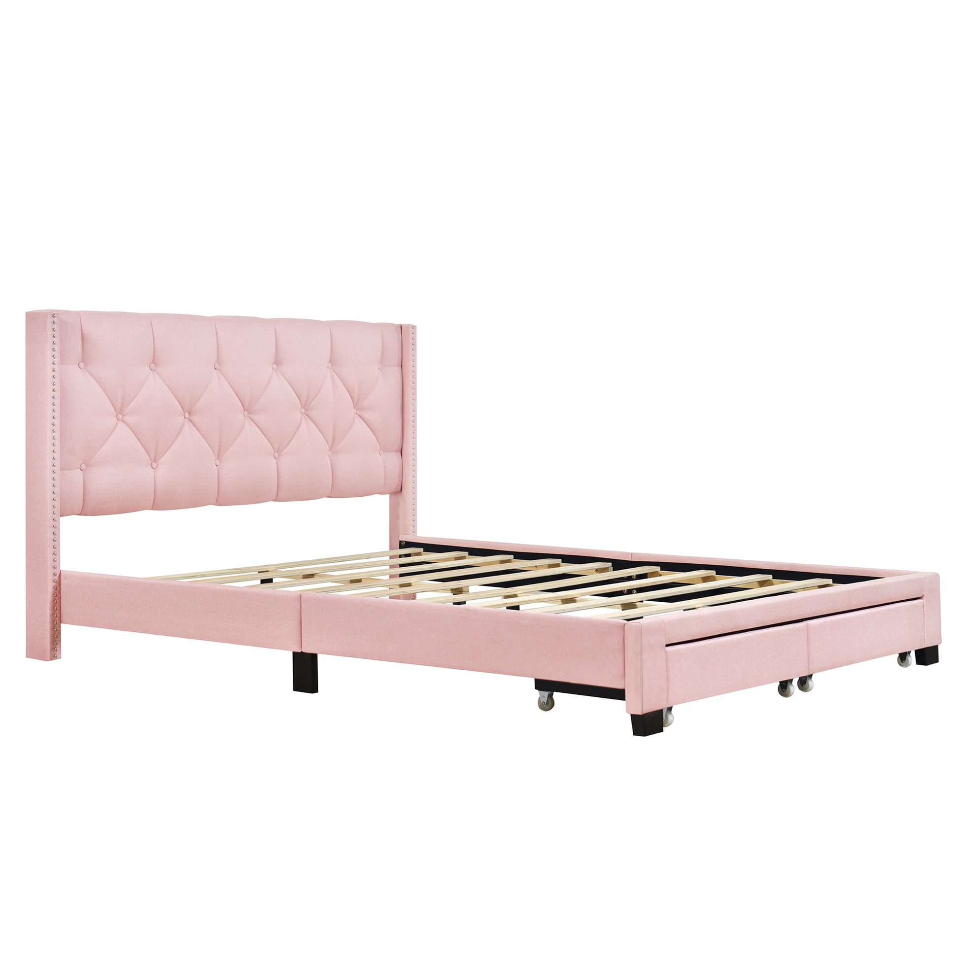 Queen Size Storage Bed Linen Upholstered Platform