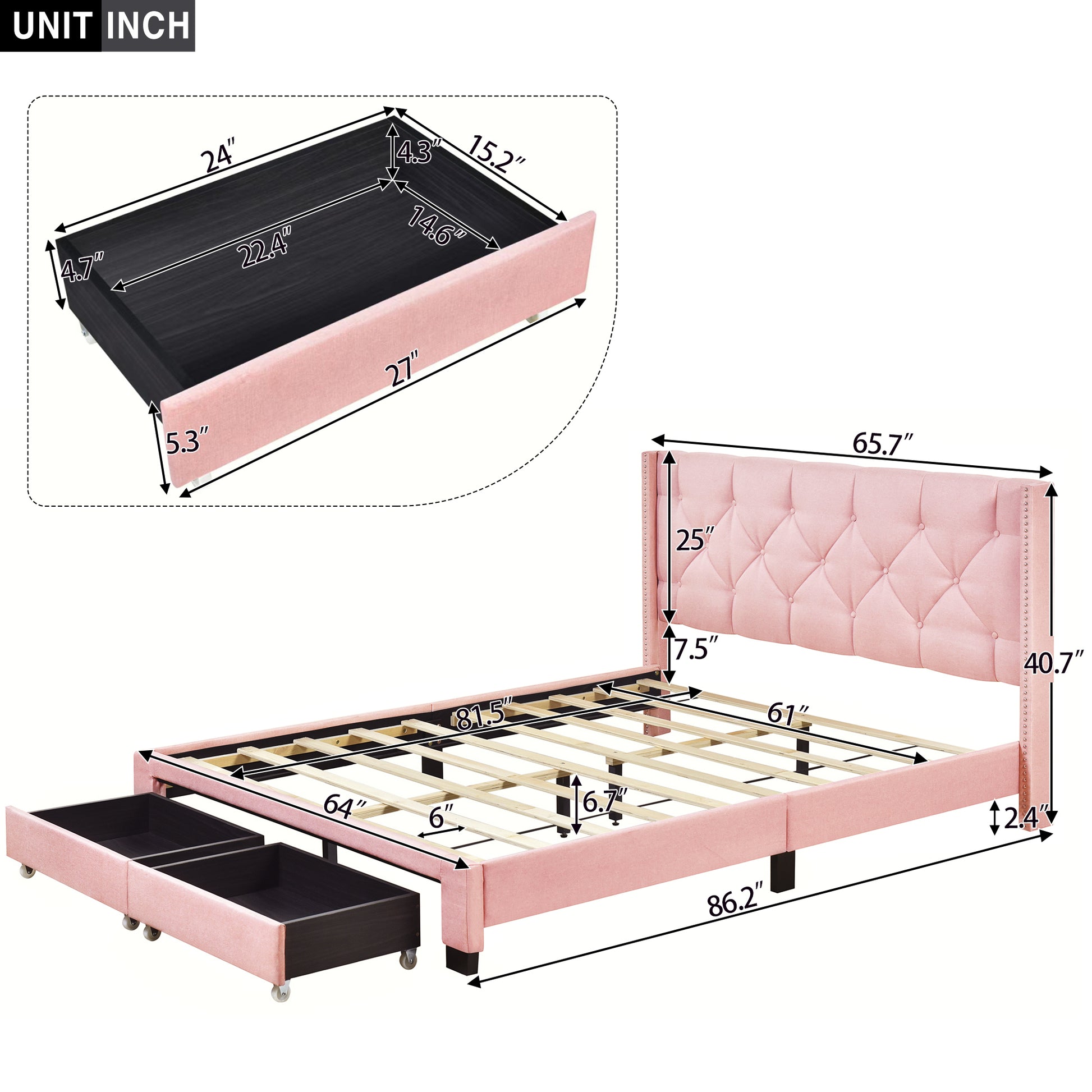 Queen Size Storage Bed Linen Upholstered Platform