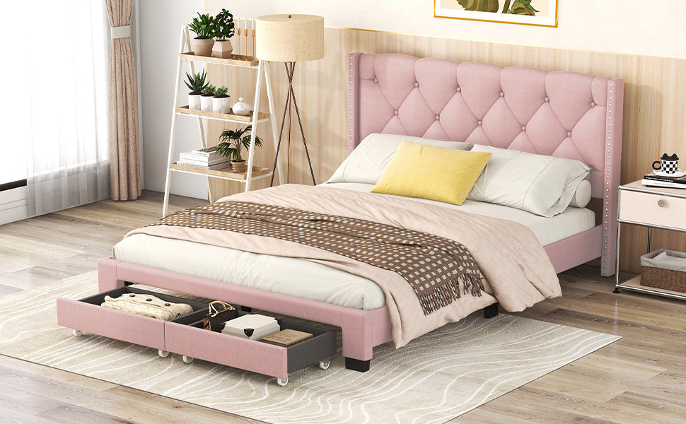 Queen Size Storage Bed Linen Upholstered Platform