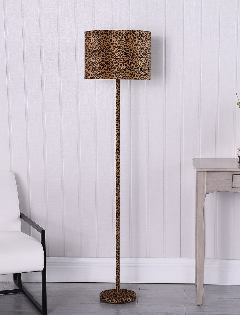 59" Faux Suede Leopard Print Floor Lamp multicolor-metal